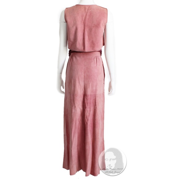 Bonnie Cashin Crop Top, Maxi Skirt + Obi Belt 3pc Set Pink Suede 1970s - Picture 7 of 12